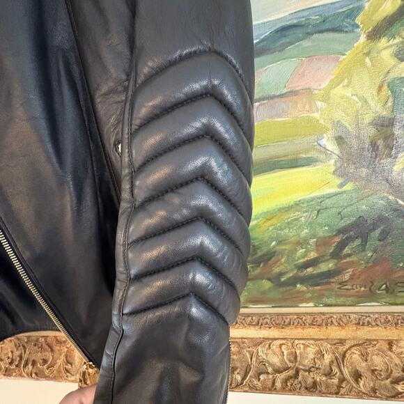 Versace H&M Black Studded Biker Moto Jacket Womens Medium - Picture 11 of 16